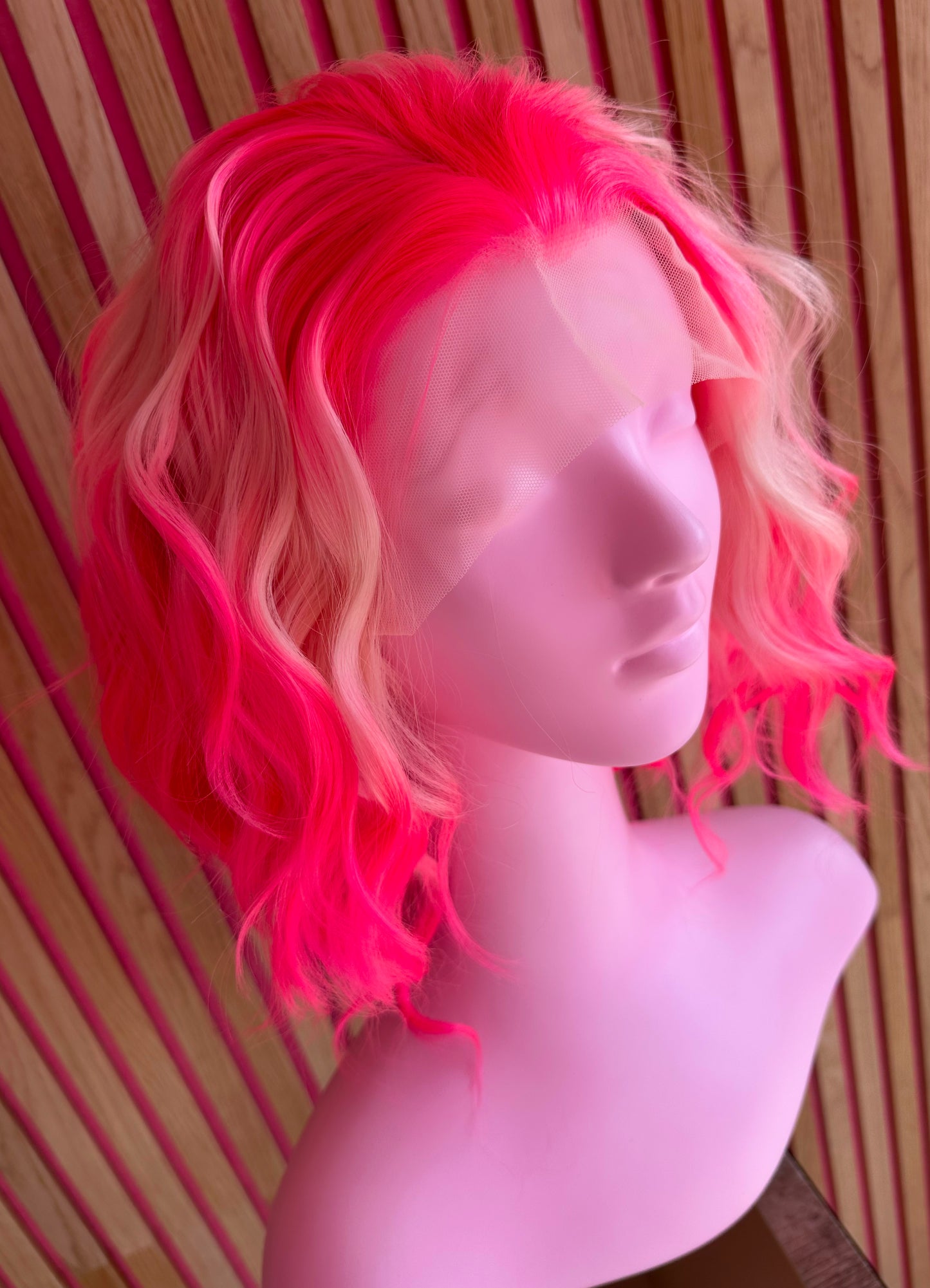 lace Front wigs neon pink bob